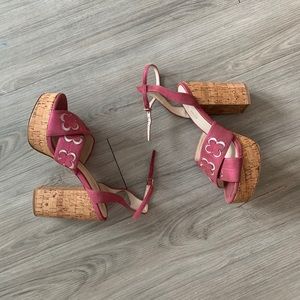 Platform cork & pink leather heel sandals 🌸👡